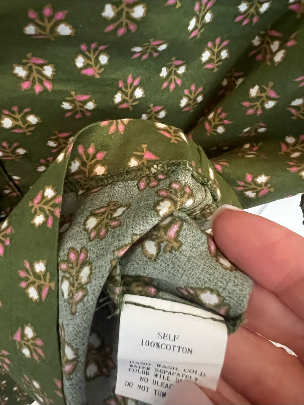 PINCH Olive Floral Puff Sleeve Blouse | Size L - Picture 5 of 9
